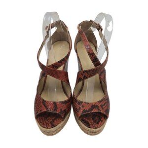 B Brian Atwood Leather Dekoda Snake-Print Platform Wedge Sandals Size 6